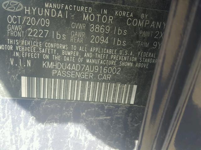 KMHDU4AD7AU916002 - 2010 HYUNDAI ELANTRA BL BLUE photo 10