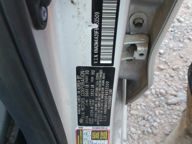 KNADM4A39F6453509 - 2015 KIA RIO LX SILVER photo 10