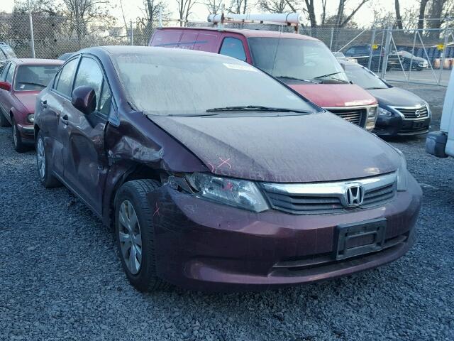 2HGFB2F59CH575279 - 2012 HONDA CIVIC LX BURGUNDY photo 1