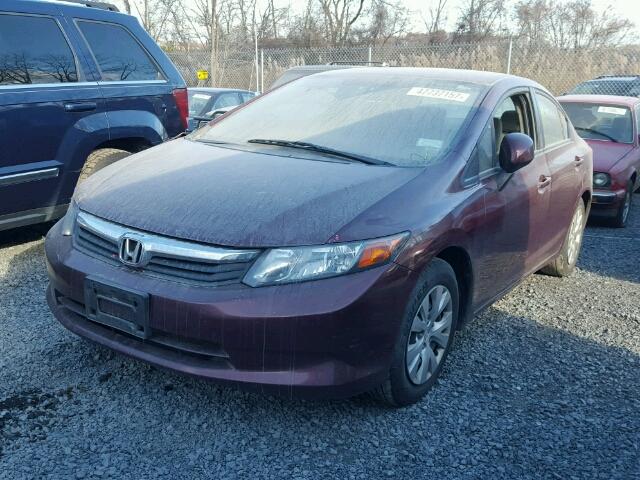 2HGFB2F59CH575279 - 2012 HONDA CIVIC LX BURGUNDY photo 2