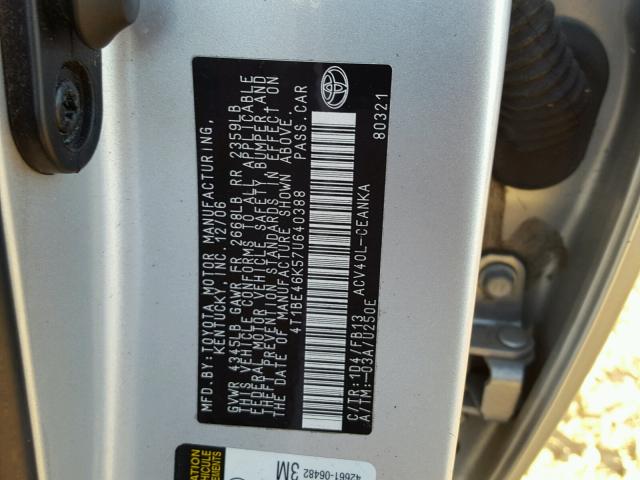 4T1BE46K57U640388 - 2007 TOYOTA CAMRY NEW SILVER photo 10