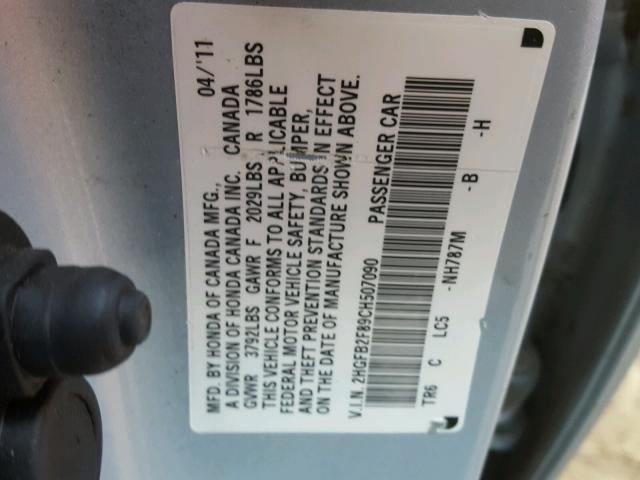 2HGFB2F89CH507090 - 2012 HONDA CIVIC EX 蓝色 照片 10