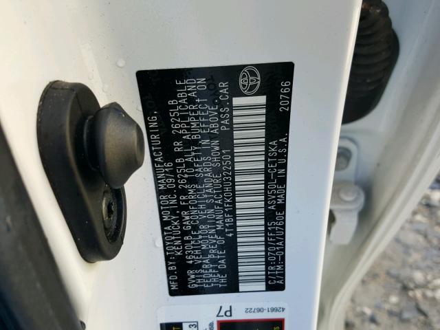 4T1BF1FK0HU322501 - 2017 TOYOTA CAMRY LE 白色 照片 10