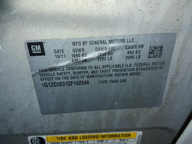 1G1ZC5E01CF192544 - 2012 CHEVROLET MALIBU 1LT 金色 照片 10