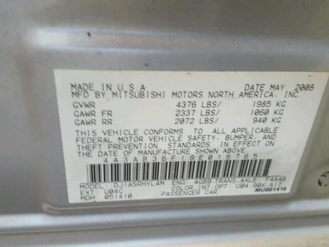 4A3AB36F19E016765 - 2009 MITSUBISHI GALANT ES SILVER photo 10