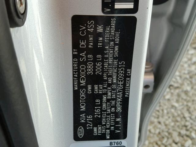 3KPFK4A76HE099515 - 2017 KIA FORTE LX SILVER photo 10