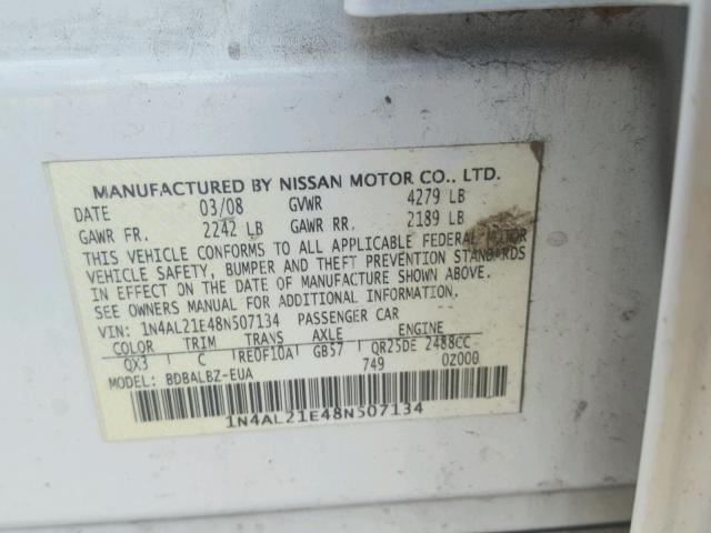 1N4AL21E48N507134 - 2008 NISSAN ALTIMA 2.5 WHITE photo 5