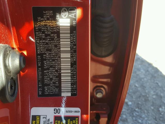 2T1BURHE3GC610251 - 2016 TOYOTA COROLLA L RED photo 10