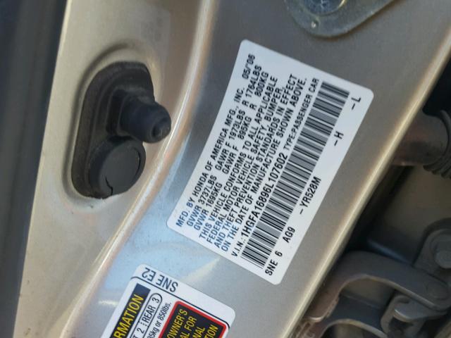 1HGFA16896L107602 - 2006 HONDA CIVIC EX 米色 照片 10