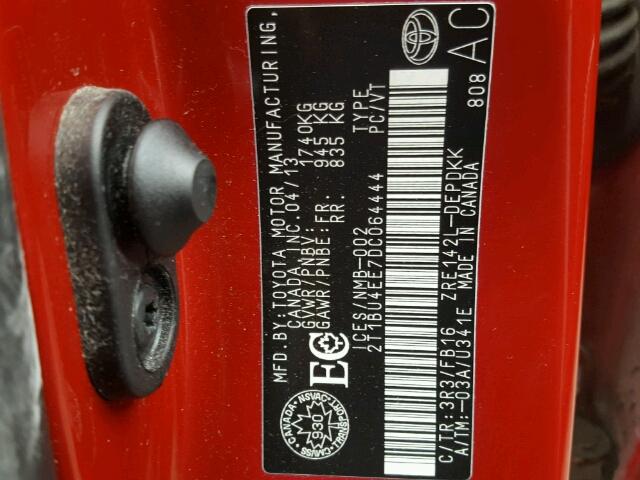 2T1BU4EE7DC064444 - 2013 TOYOTA COROLLA BA RED photo 10