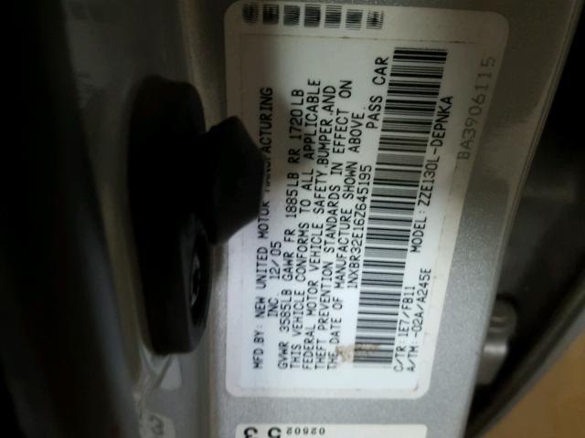 1NXBR32E16Z645195 - 2006 TOYOTA COROLLA CE SILVER photo 10