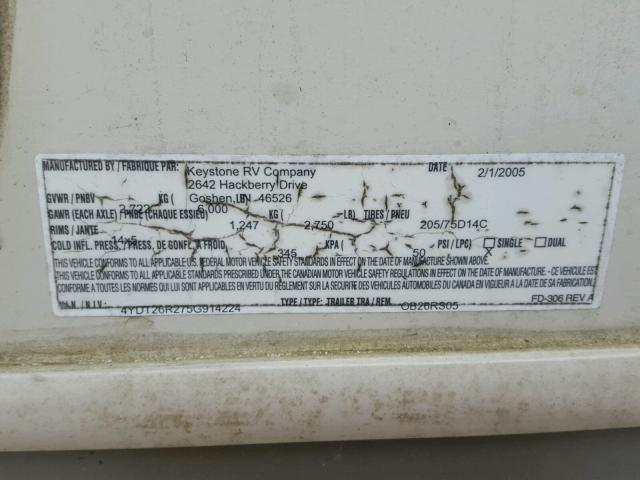 4YDT26R275G914224 - 2005 KEYSTONE OUTBACK WHITE photo 8