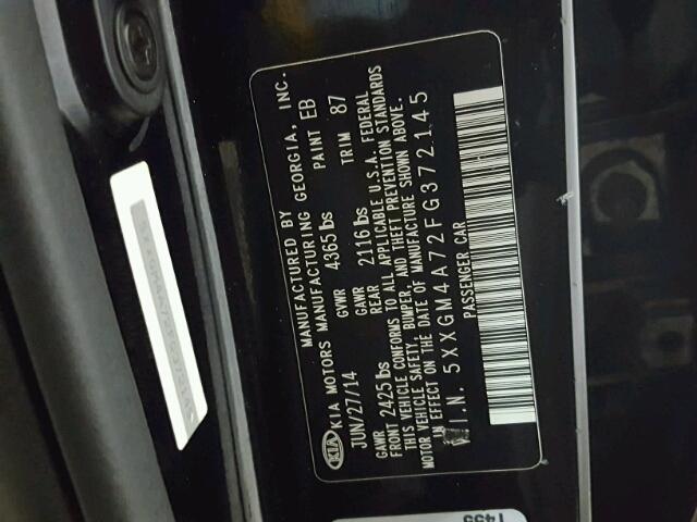 5XXGM4A72FG372145 - 2015 KIA OPTIMA BLACK photo 10