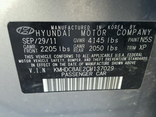 KMHDC8AE2CU137029 - 2012 HYUNDAI ELANTRA TO GRAY photo 10