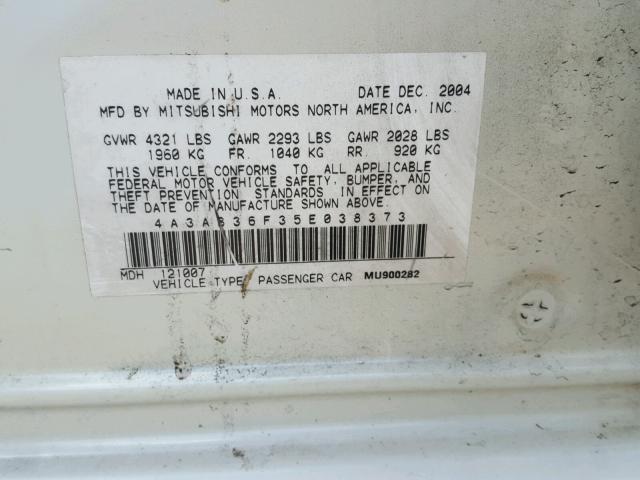 4A3AD36F35E038373 - 2005 MITSUBISHI GALANT ES WHITE photo 10