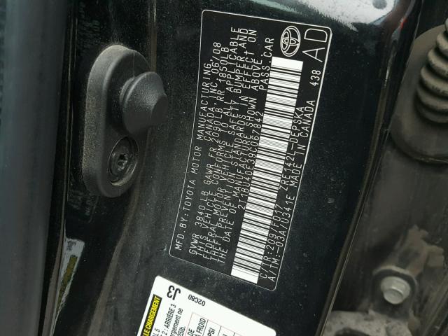 2T1BU40E39C067842 - 2009 TOYOTA COROLLA BA BLACK photo 10