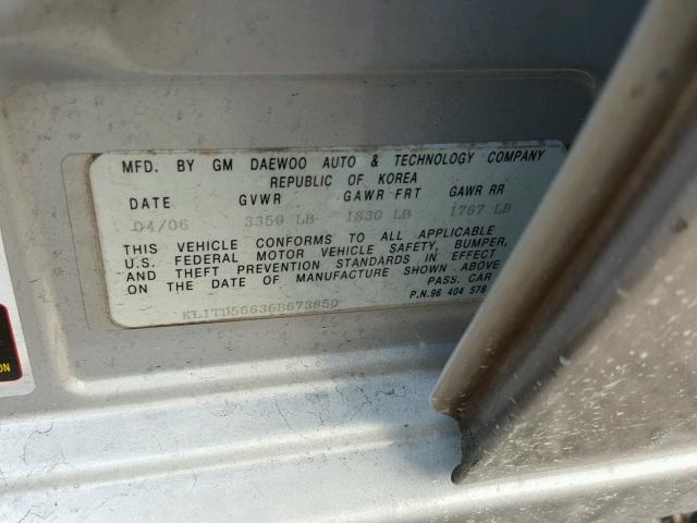 KL1TD56636B673850 - 2006 CHEVROLET AVEO BASE Күміс фото 10