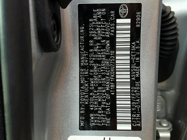 4T1BF1FK0HU775310 - 2017 TOYOTA CAMRY LE ვერცხლისფერი ფოტო 10