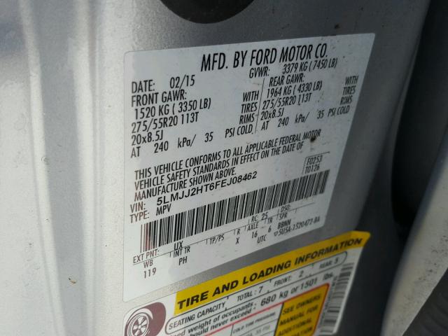 5LMJJ2HT6FEJ08462 - 2015 LINCOLN NAVIGATOR Srebrny zdjęcie 10