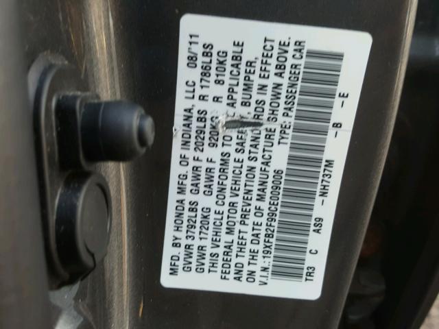 19XFB2F99CE009006 - 2012 HONDA CIVIC EXL GRAY photo 10