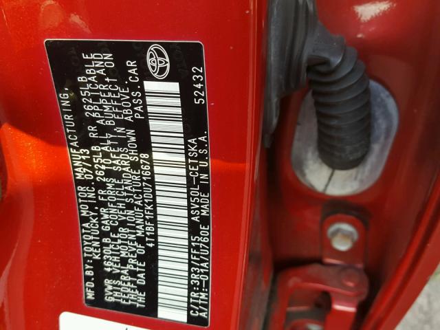 4T1BF1FK1DU716678 - 2013 TOYOTA CAMRY L RED photo 10