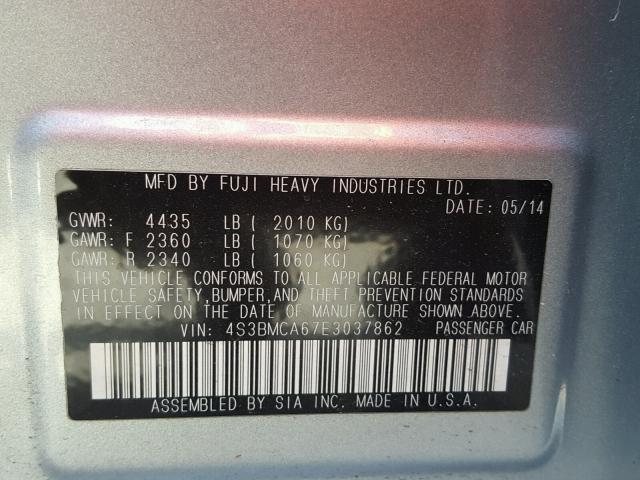 4S3BMCA67E3037862 - 2014 SUBARU LEGACY 2.5 SILVER photo 10