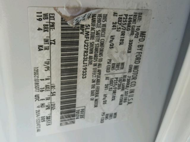 5LMFU27R33LJ19333 - 2003 LINCOLN NAVIGATOR Biały zdjęcie 10