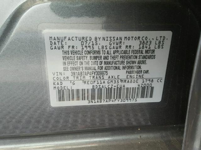 3N1AB7AP4FY309975 - 2015 NISSAN SENTRA S GRAY photo 10