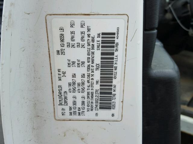 1D7HA16K62J213701 - 2002 DODGE RAM 1500 WHITE photo 10