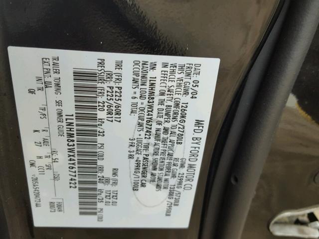 1LNHM83WX4Y677422 - 2004 LINCOLN TOWN CAR U BLACK photo 10