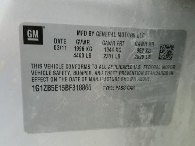 1G1ZB5E15BF318866 - 2011 CHEVROLET MALIBU LS ვერცხლისფერი ფოტო 10