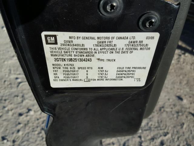 2GTEK19B251304243 - 2005 GMC NEW SIERRA BLACK photo 10