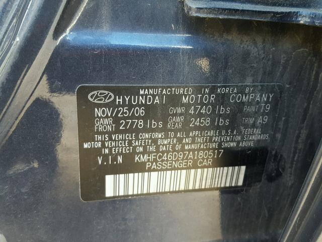 KMHFC46D97A180517 - 2007 HYUNDAI AZERA GLS BLUE photo 10