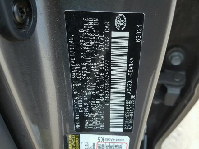 4T1BE32K86U746722 - 2006 TOYOTA CAMRY LE 石墨色 照片 10
