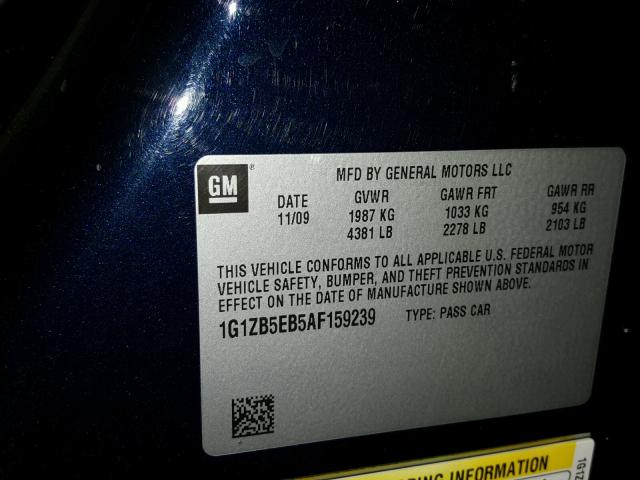 1G1ZB5EB5AF159239 - 2010 CHEVROLET MALIBU LS ლურჯი ფოტო 10