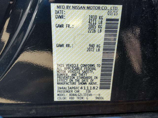 1N4AL3AP6FC411182 - 2015 NISSAN ALTIMA 2.5 BLUE photo 10