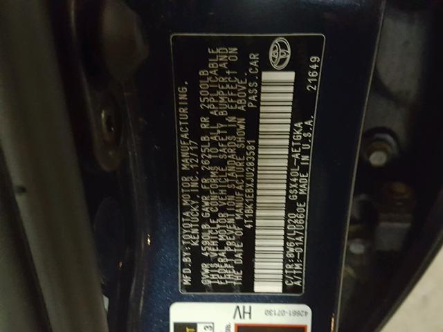 4T1BK1EBXJU283581 - 2018 TOYOTA AVALON XLE BLUE photo 10