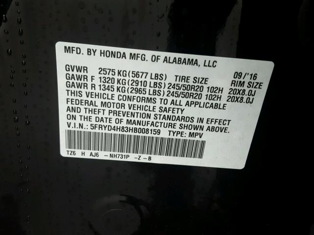 5FRYD4H83HB008159 - 2017 ACURA MDX ADVANC შავი ფოტო 10