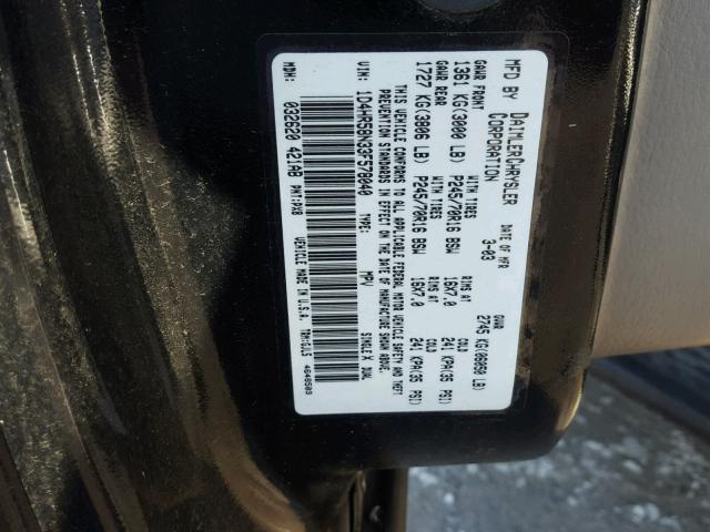 1D4HR58N33F578040 - 2003 DODGE DURANGO SL BLACK photo 10