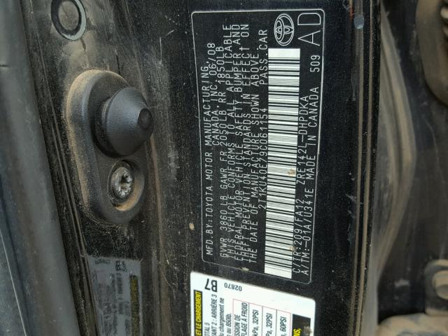 2T1KU40E79C061154 - 2009 TOYOTA COROLLA MA BLACK photo 10