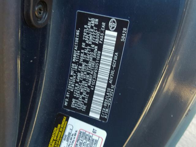 4T1CE30P65U511608 - 2005 TOYOTA CAMRY SOLA TEAL photo 10