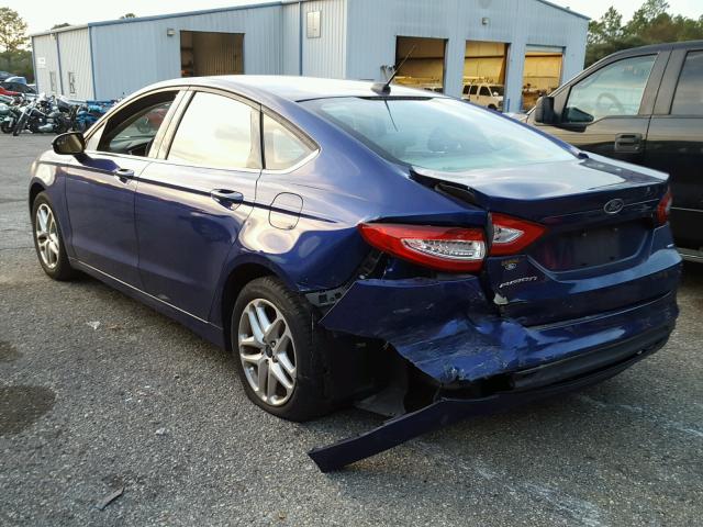 1FA6P0H78E5391342 - 2014 FORD FUSION SE BLUE photo 3