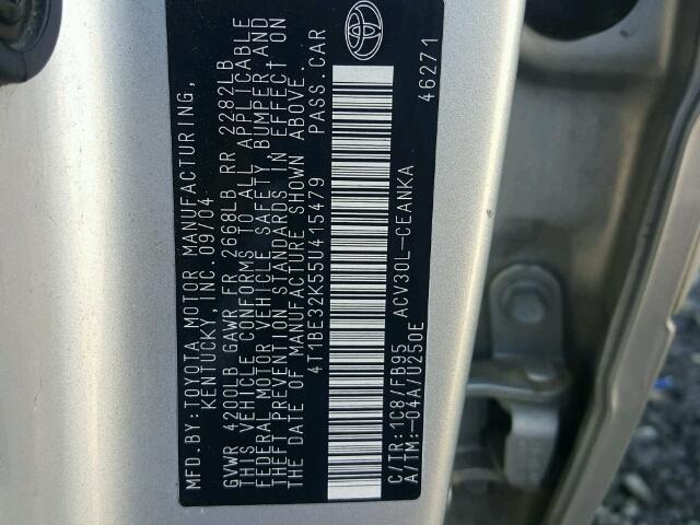 4T1BE32K55U415479 - 2005 TOYOTA CAMRY LE 银色 照片 10