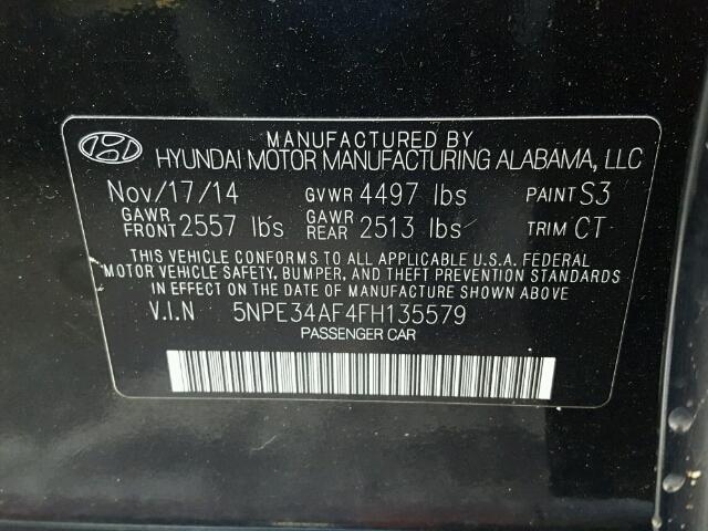 5NPE34AF4FH135579 - 2015 HYUNDAI SONATA SPO BLACK photo 10