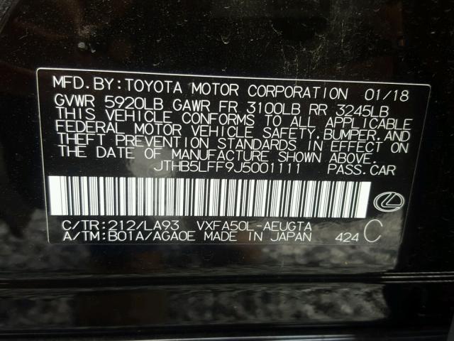 JTHB5LFF9J5001111 - 2018 LEXUS LS 500 BLACK photo 10