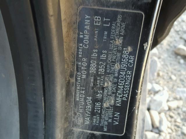 KMHDN46D34U916881 - 2004 HYUNDAI ELANTRA GL BLACK photo 10