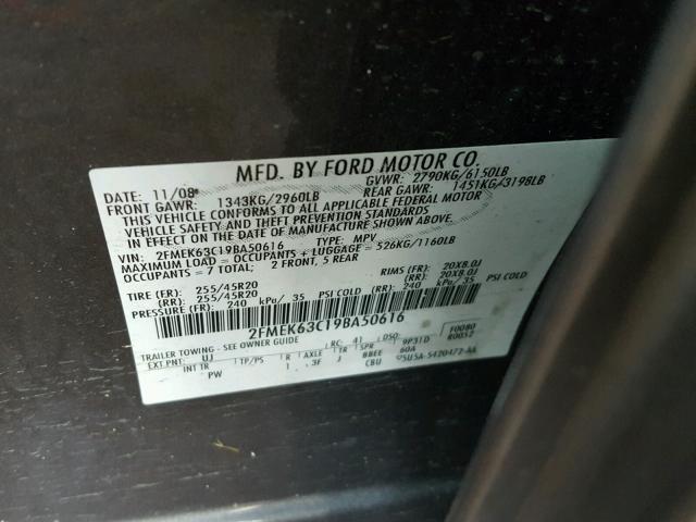 2FMEK63C19BA50616 - 2009 FORD FLEX LIMIT GRAY photo 10