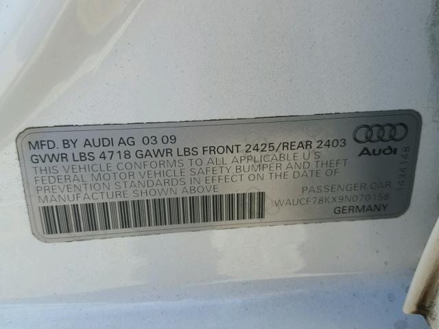 WAUCF78KX9N070158 - 2009 AUDI A4 PREMIUM WHITE photo 10