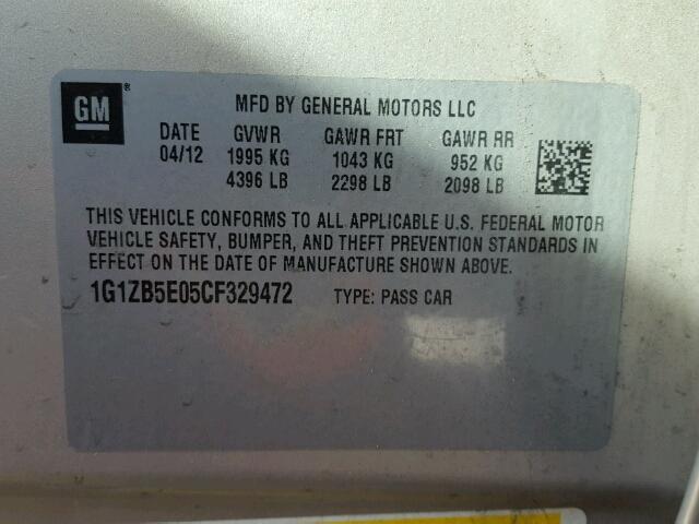 1G1ZB5E05CF329472 - 2012 CHEVROLET MALIBU LS GOLD photo 10