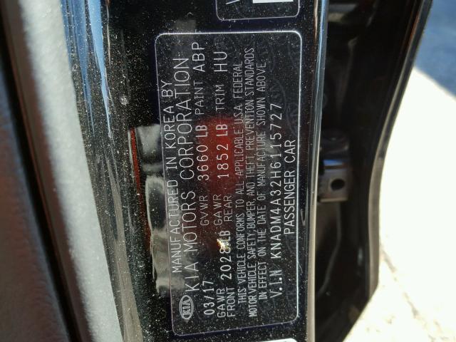 KNADM4A32H6115727 - 2017 KIA RIO LX Սև լուսանկար 10